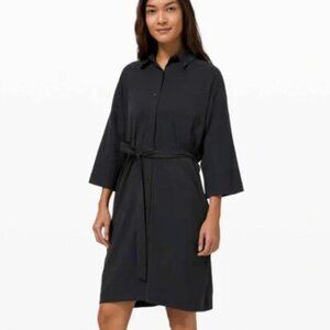 Lululemon Perfectly Poised Dress Black Button-Up Belt collared shirt dress 4